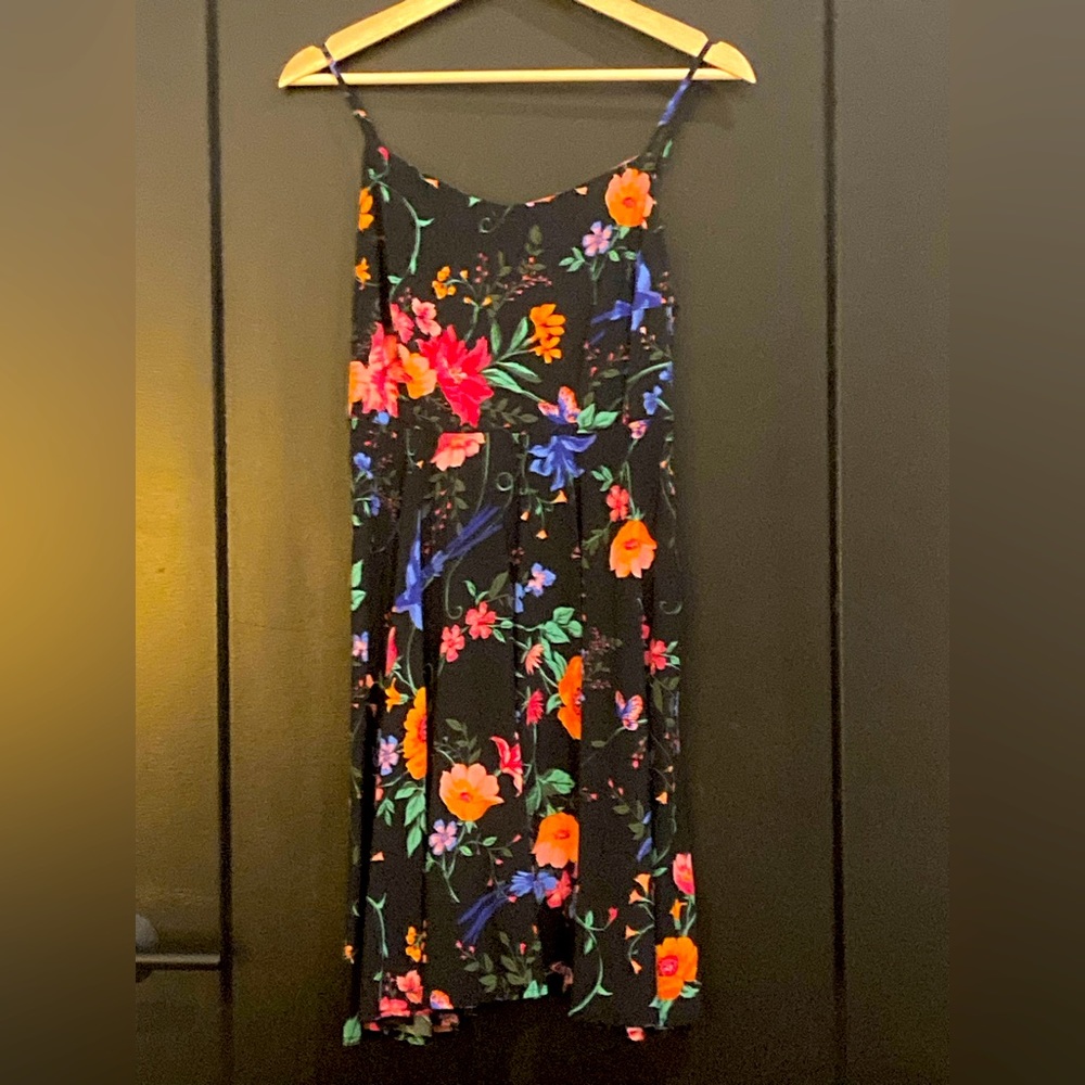 Old Navy sz S black/jewel-tone floral fit & flare dress, side-zip